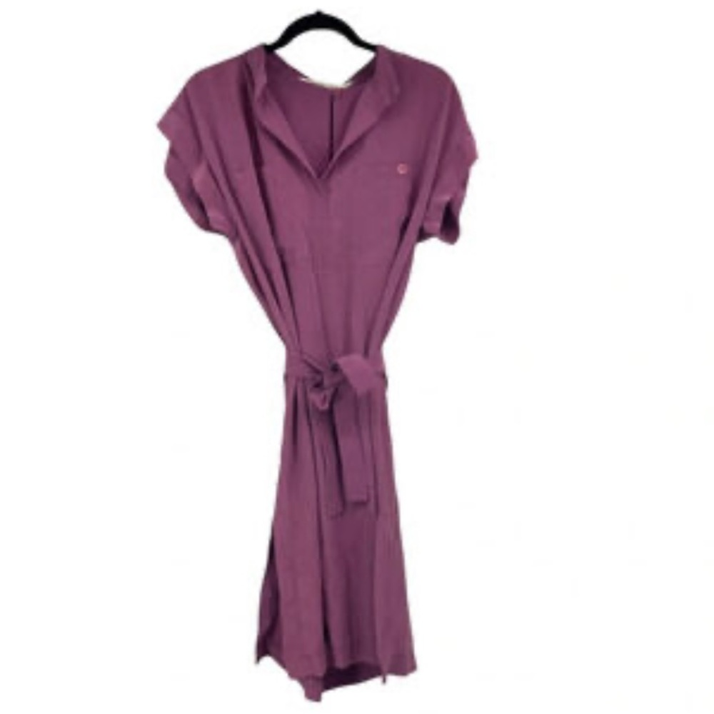 New Anthropologie Cynthia Vincent Soft Silk Fuschia Purple Shirt Dress Belt 6